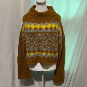 Free People Fair Isle ALPINE Highneck Widesleeve Pullover sweater size small
